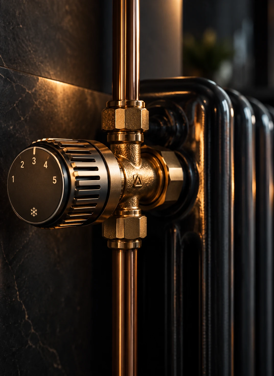 Thermostatische kraan en aansluitingen van een radiator