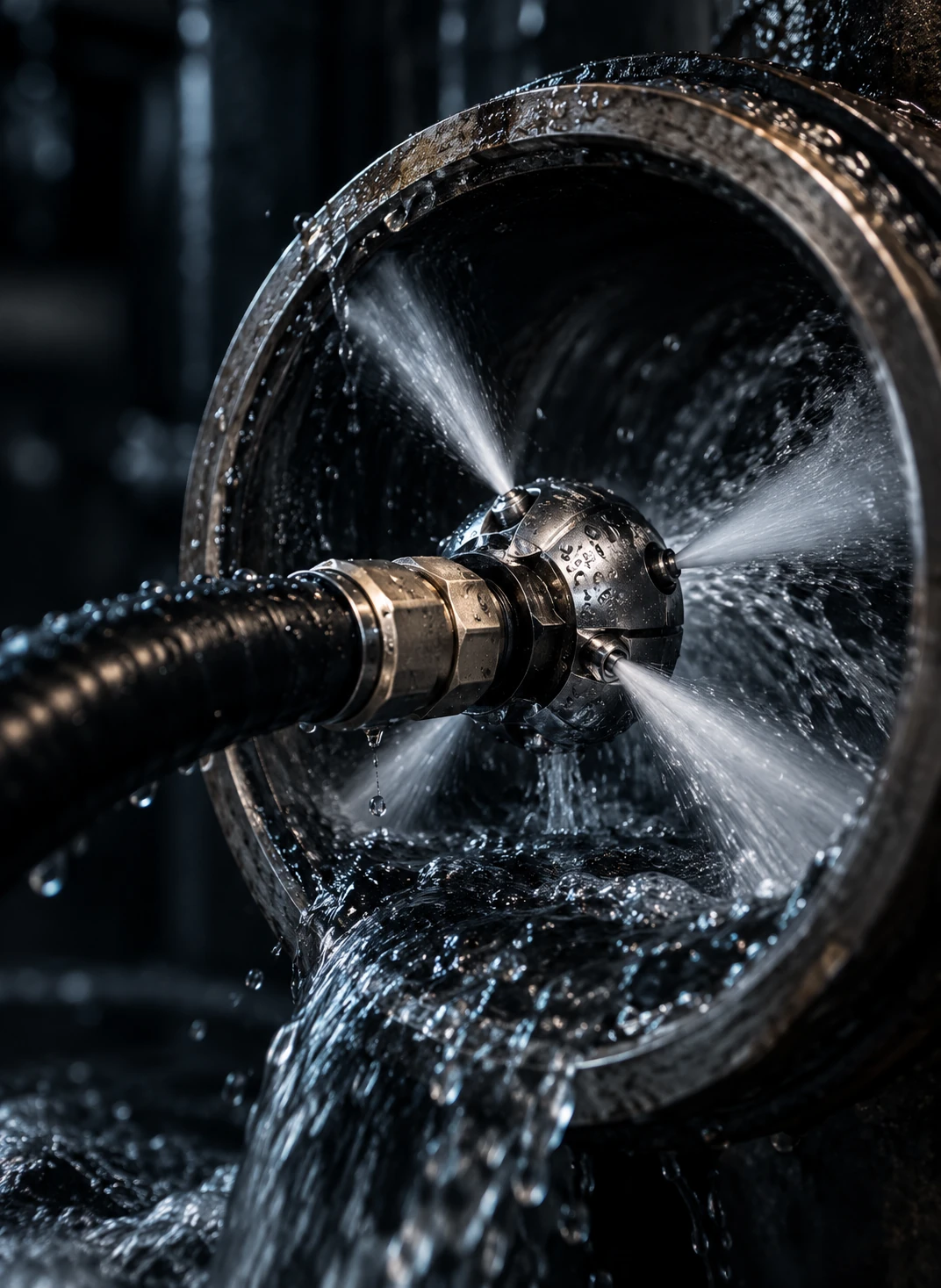 Drain-cleaning nozzle inside an open pipe